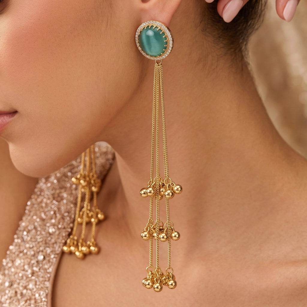 Emerald Cascade Tassel Earrings