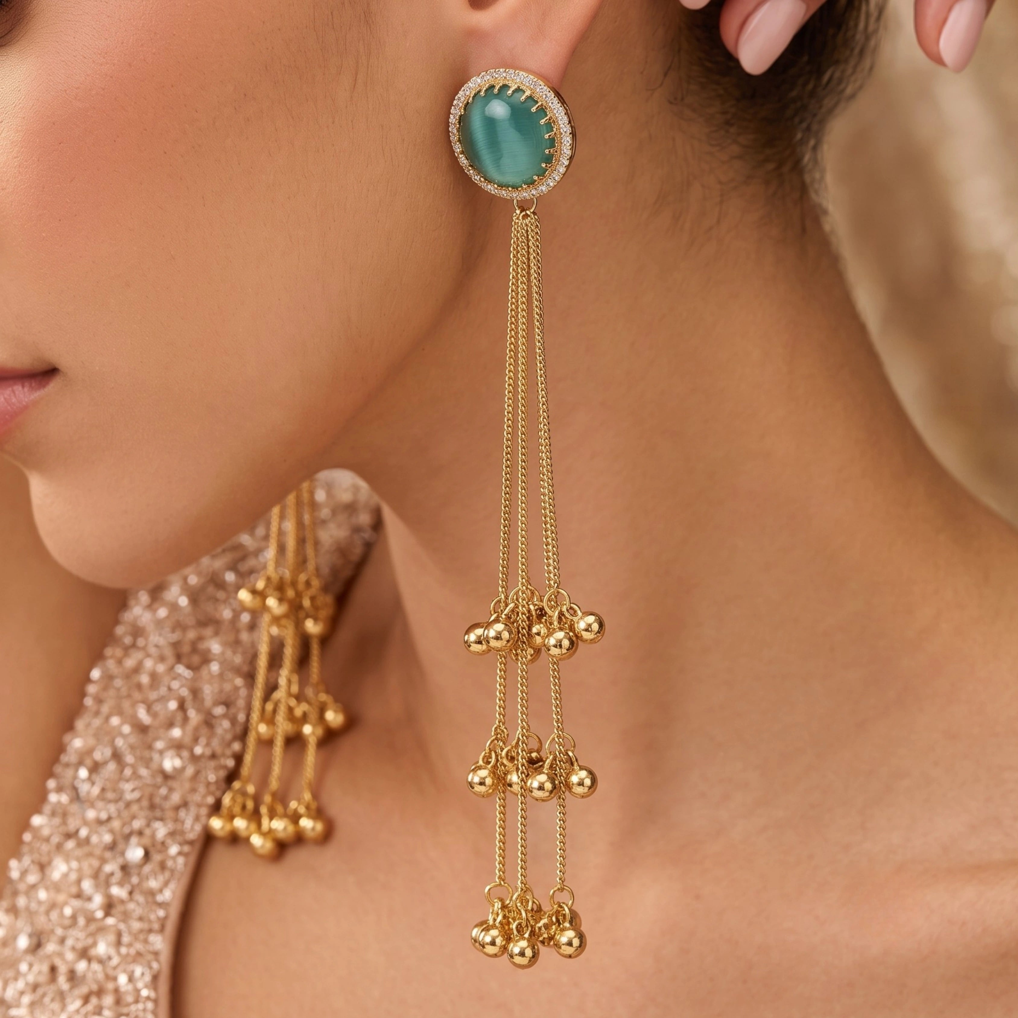 Emerald Cascade Tassel Earrings