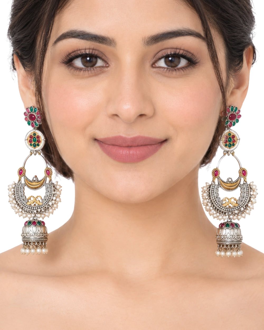 Royal Peacock Crescent Statement Earrings