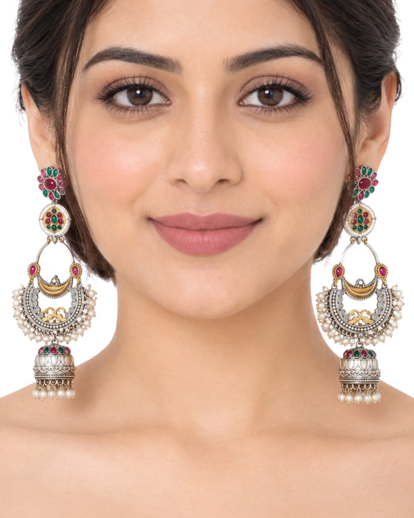 Royal Peacock Crescent Statement Earrings