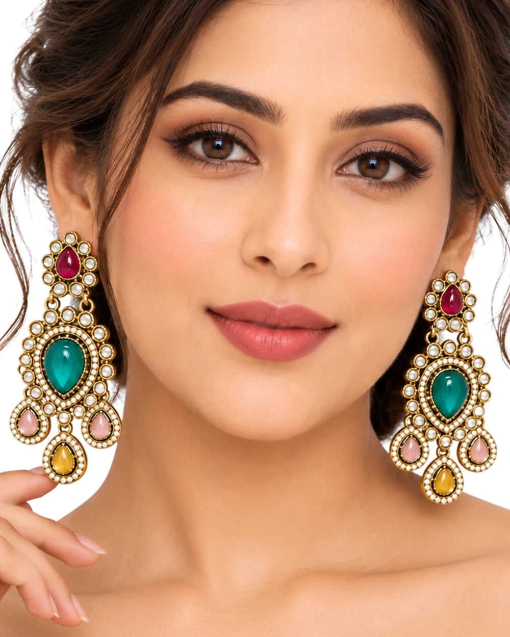 Multi-Color Kundan Statement Chandbali Dangles