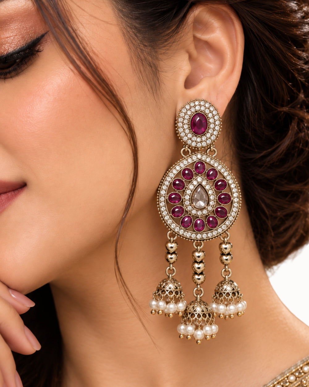 Nizam Noor Kundan-Style Chandelier Earrings