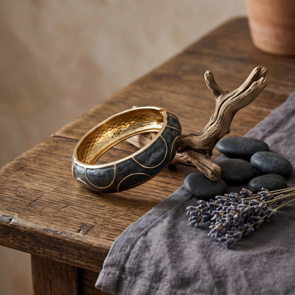 Black Mosaic Enamel Bangle