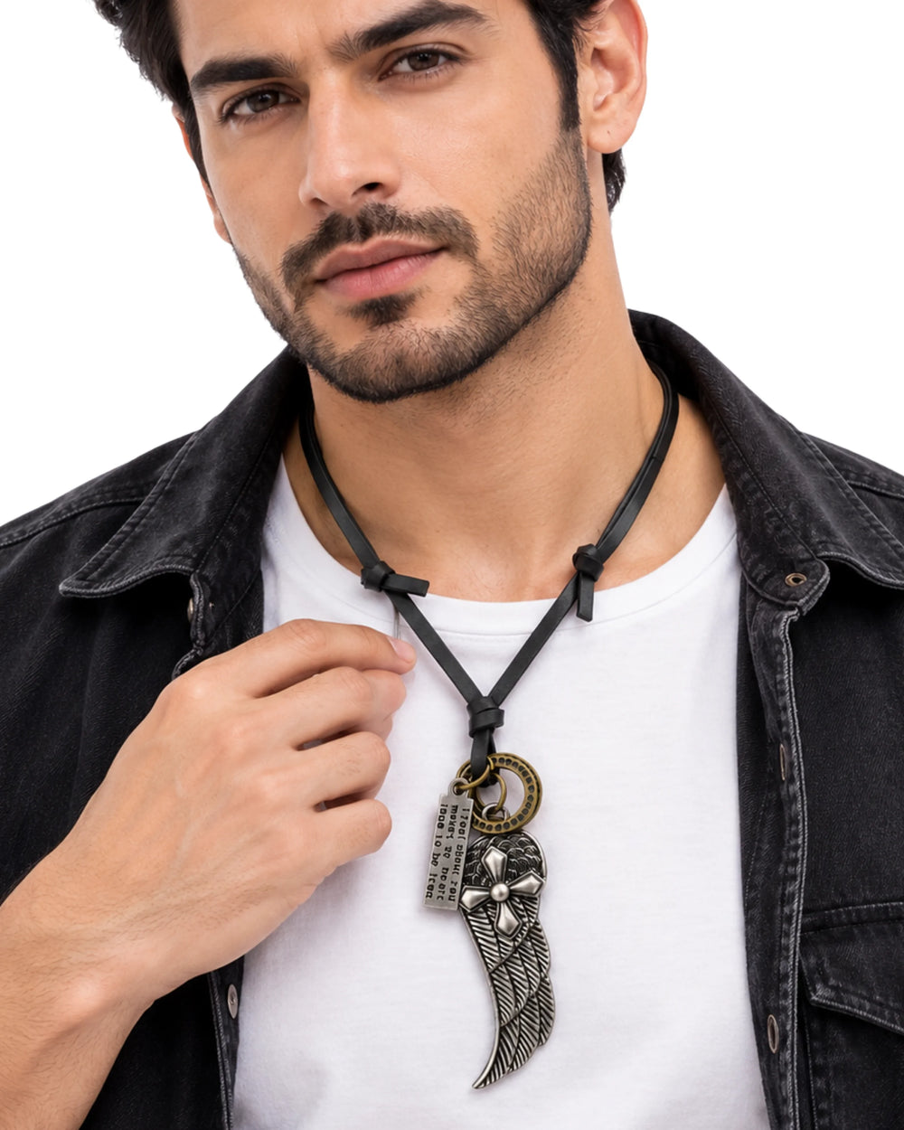 The Guardian Wing & Cross Leather Pendant