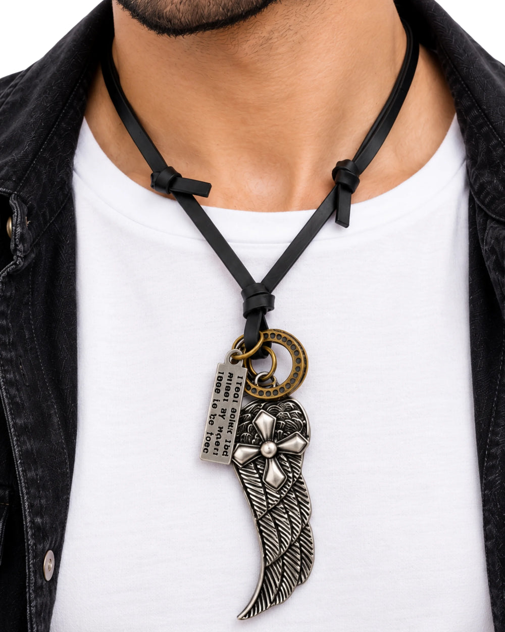 The Guardian Wing & Cross Leather Pendant