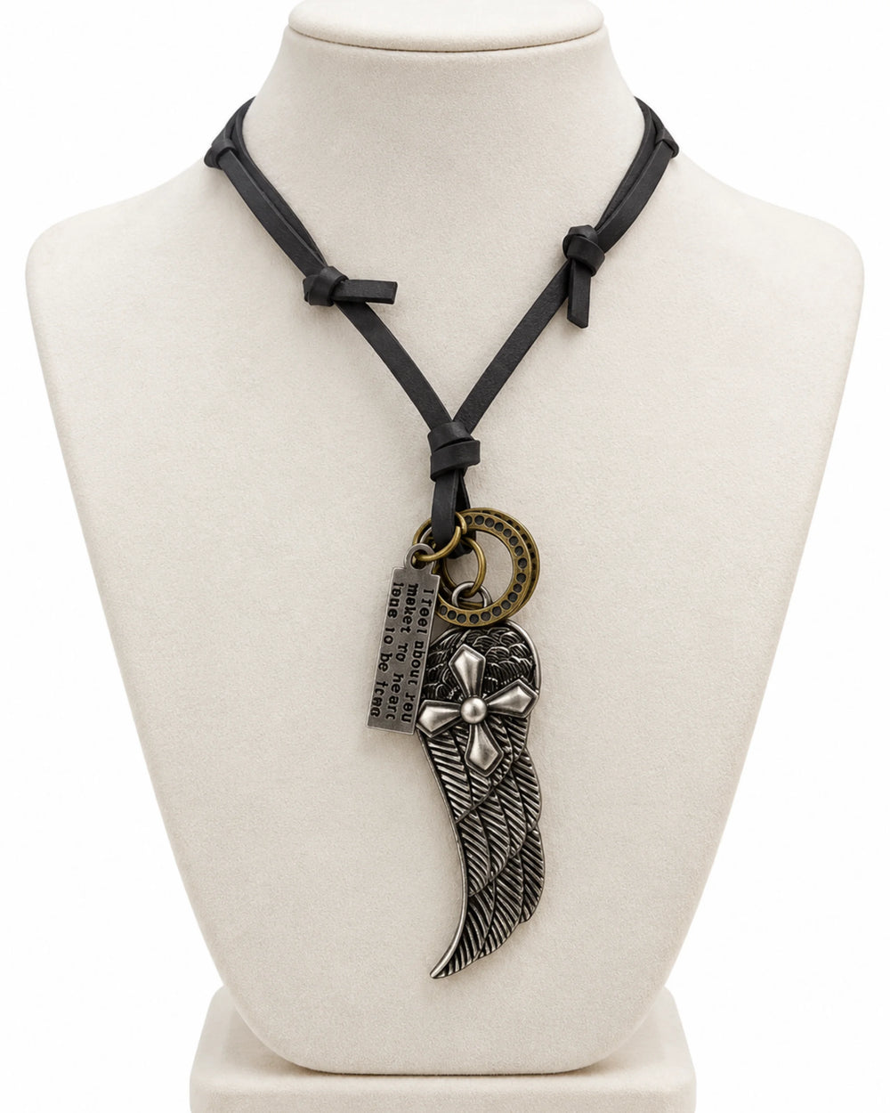 The Guardian Wing & Cross Leather Pendant