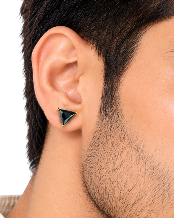 Obsidian Delta Gold-Prong Studs