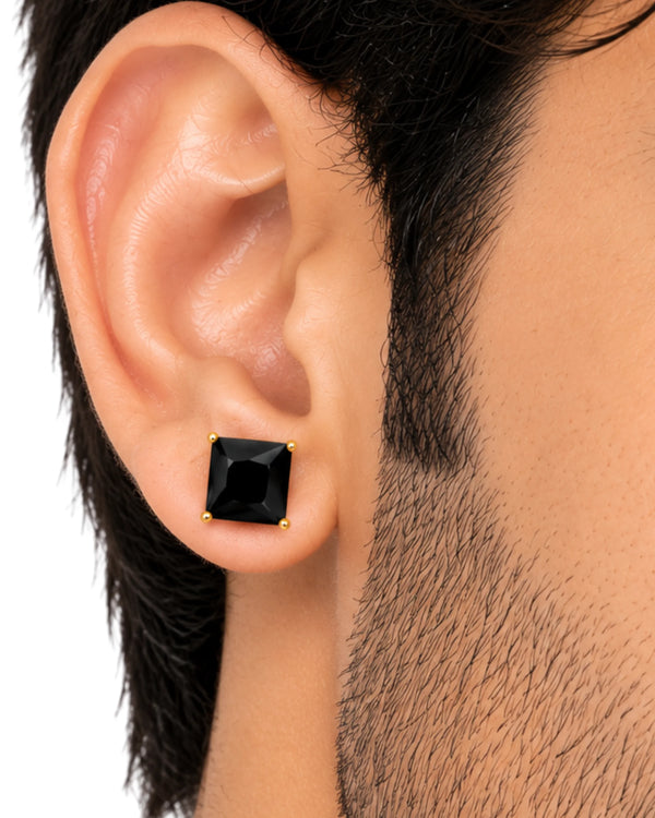 The Executive Black Square Solitaire Studs