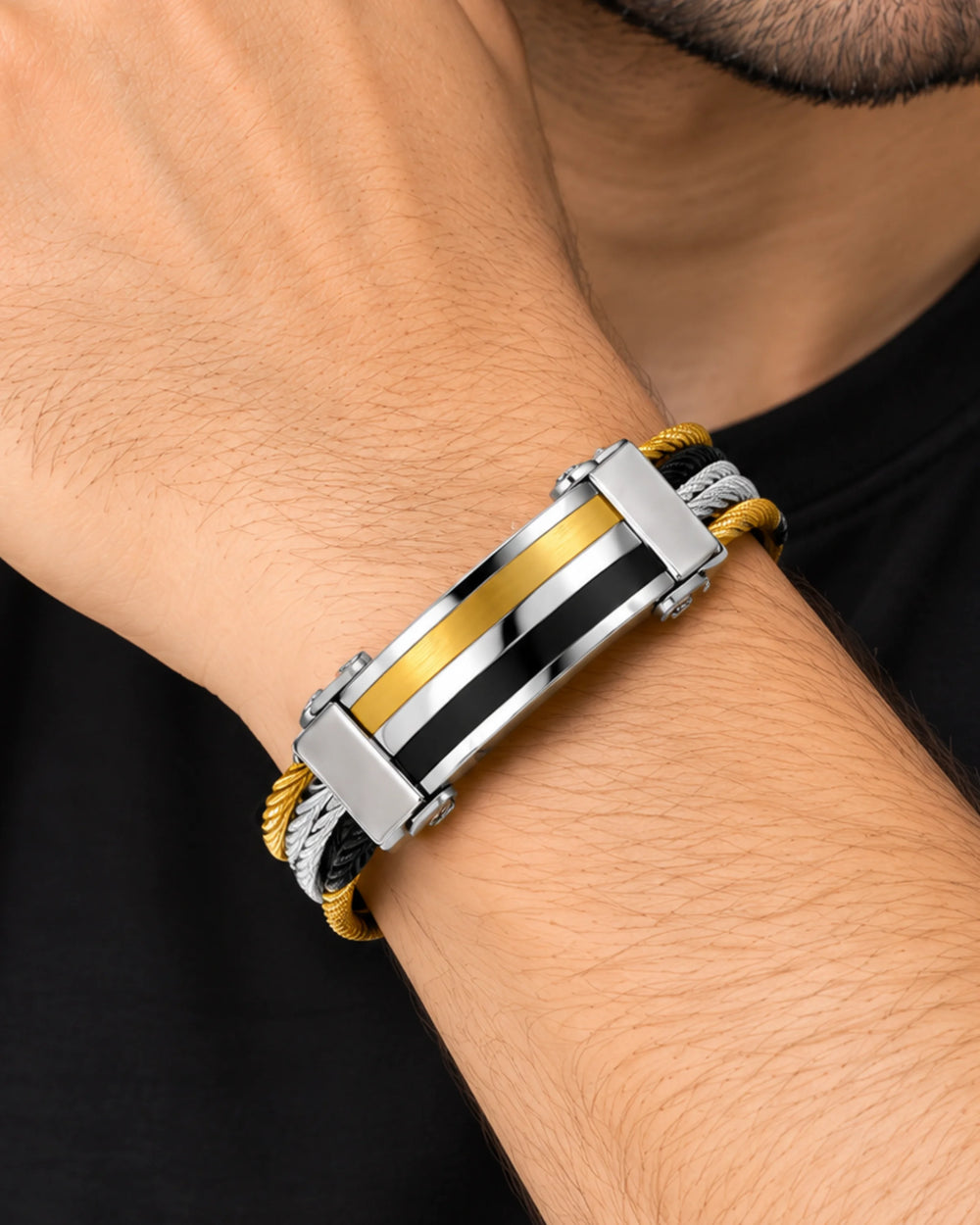 The Executive Tri-Tone Cable Bar Bracelet