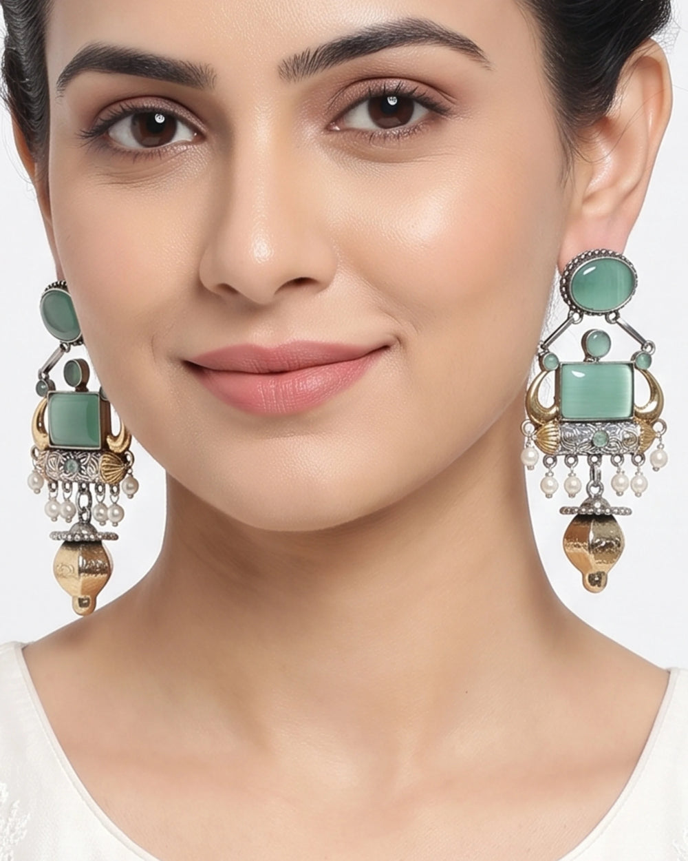 The Seafoam Mint Dual-Tone Chandelier Earrings