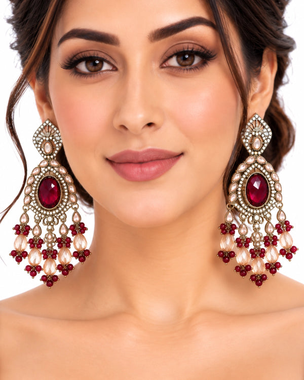Vintage Ruby Pearl Cascade Earrings