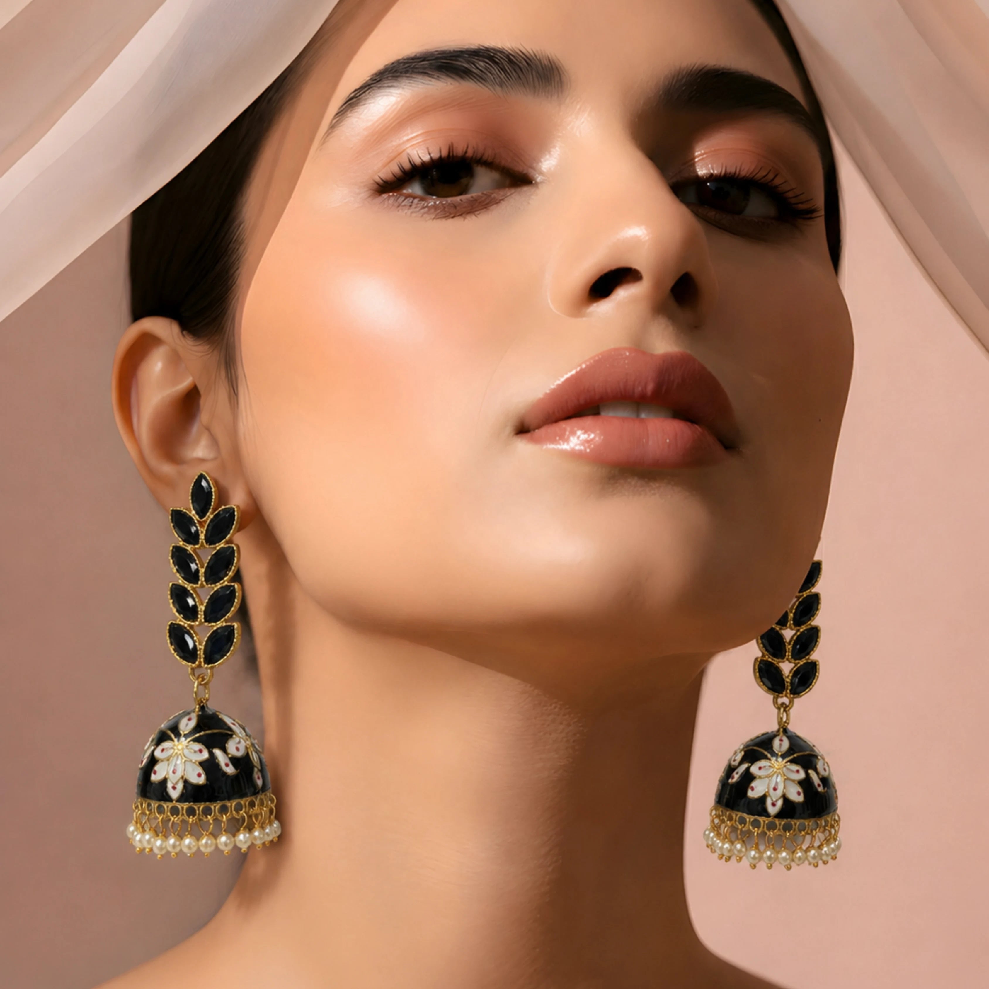 Midnight Bloom Pearl Jhumkas