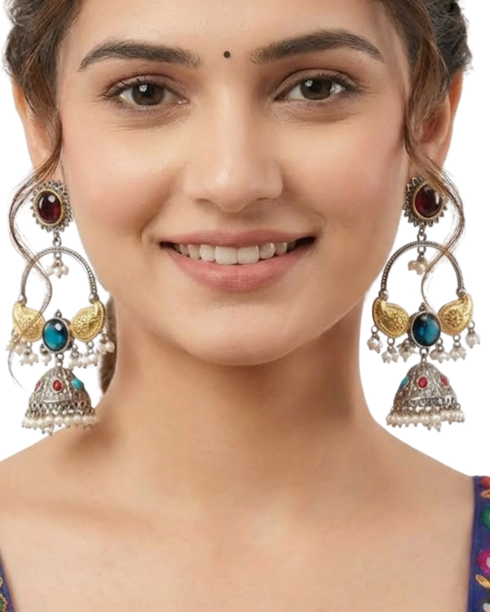 The Royal Sapphire & Ruby Dual-Tone Jhumkas