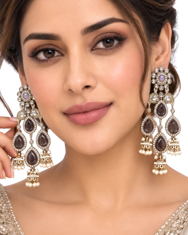 Royal Amethyst & Pearl Tiered Jhumki Dangles