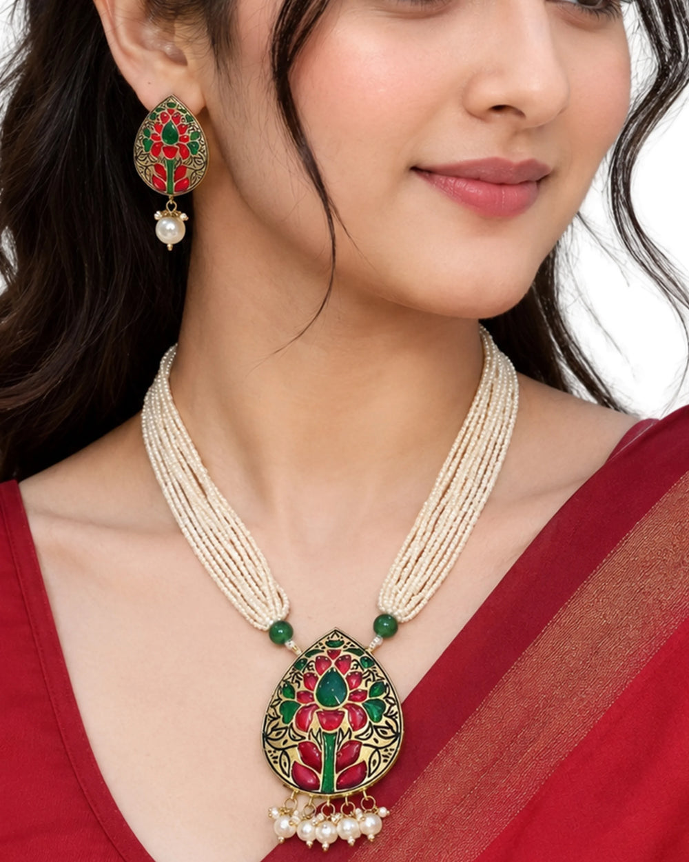Jaipur Floral Meenakari Drop Set