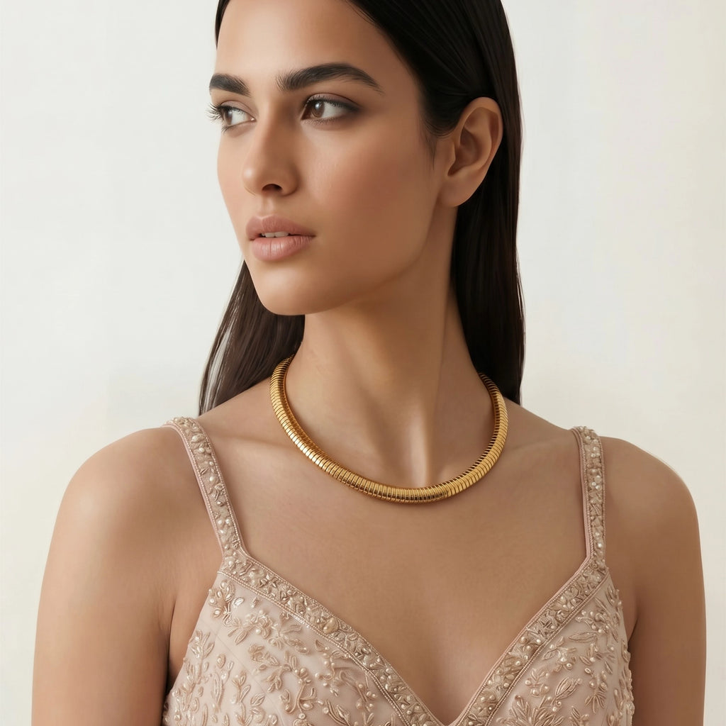 Flat Rib Gold Necklace