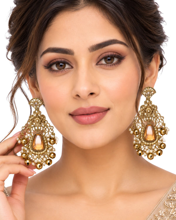 Golden Topaz Mughal Chandelier Earrings