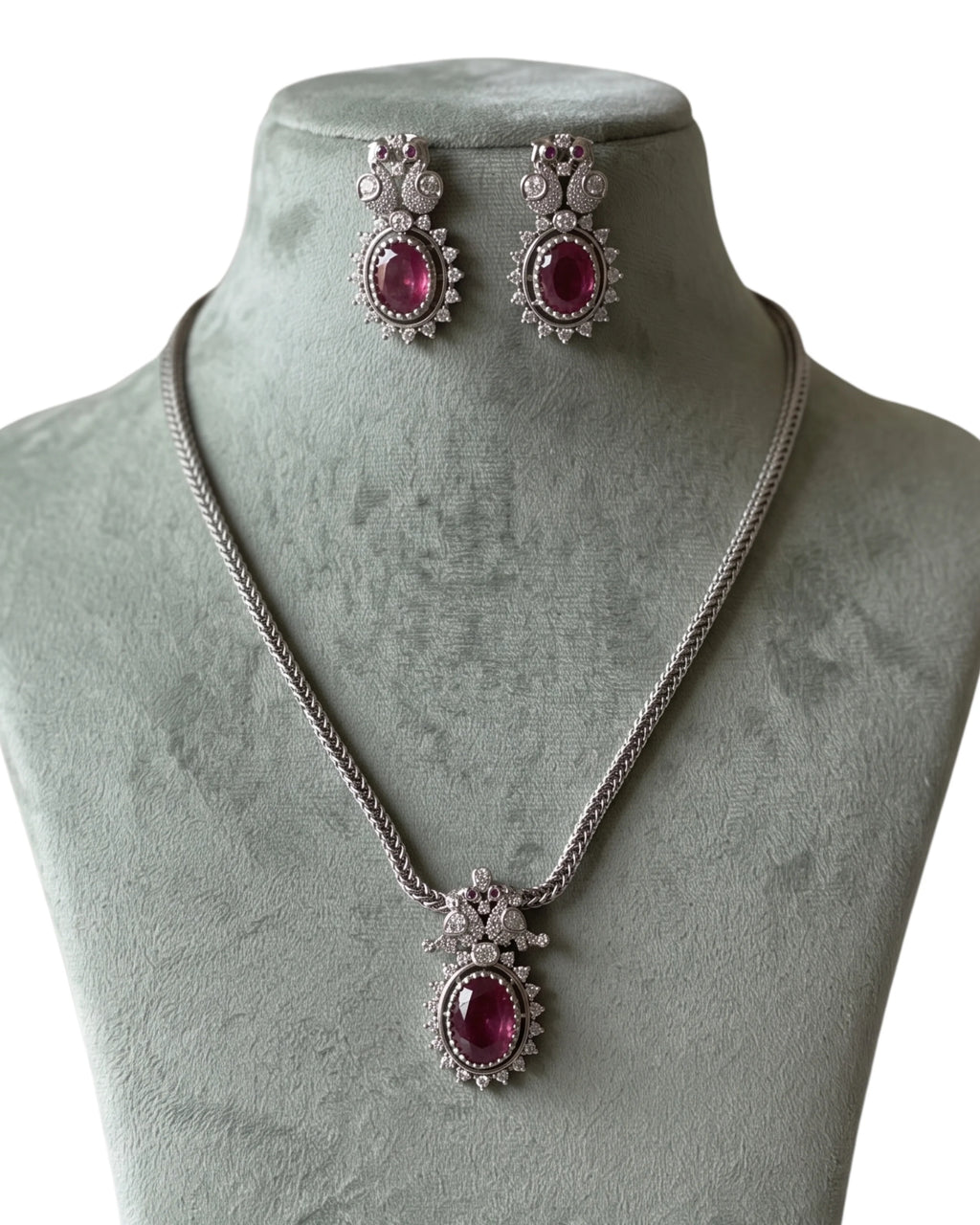 Imperial Ruby & Silver Halo Set