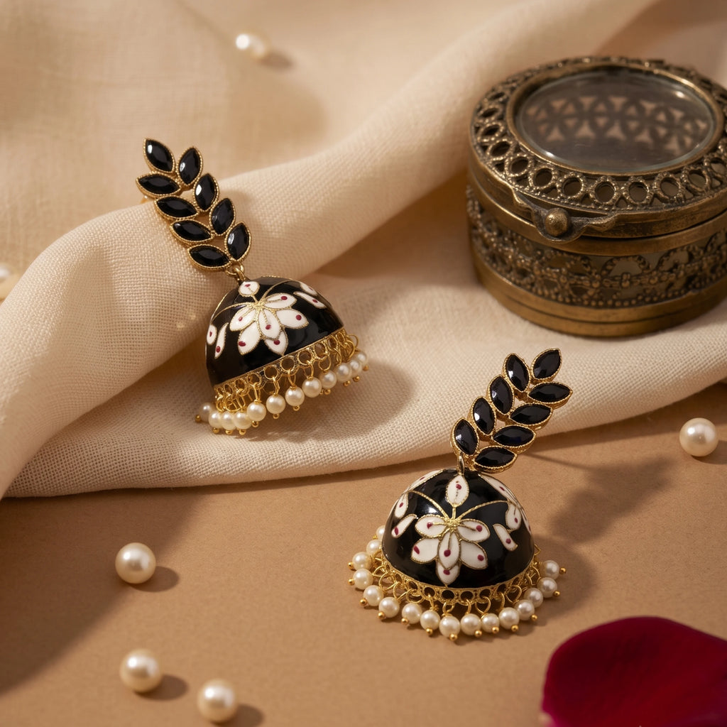 Midnight Bloom Pearl Jhumkas