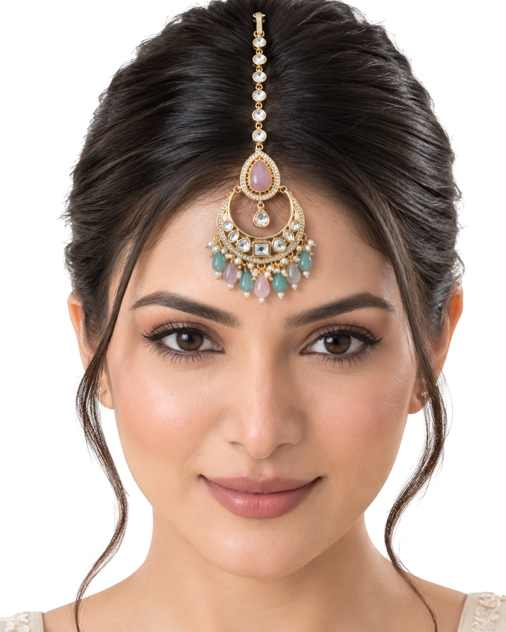 Aura Blush & Sea-Green Pearl Maang Tikka