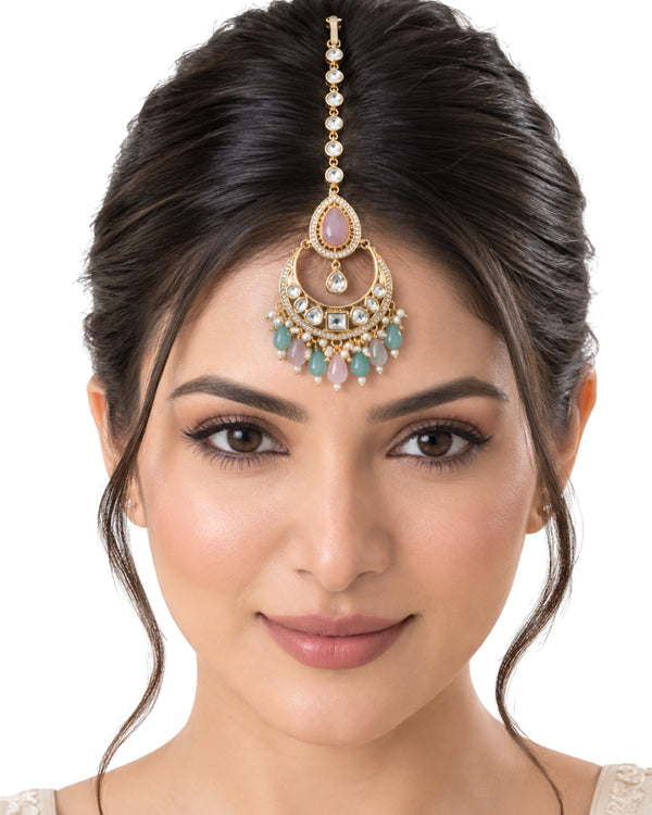 Aura Blush & Sea-Green Pearl Maang Tikka