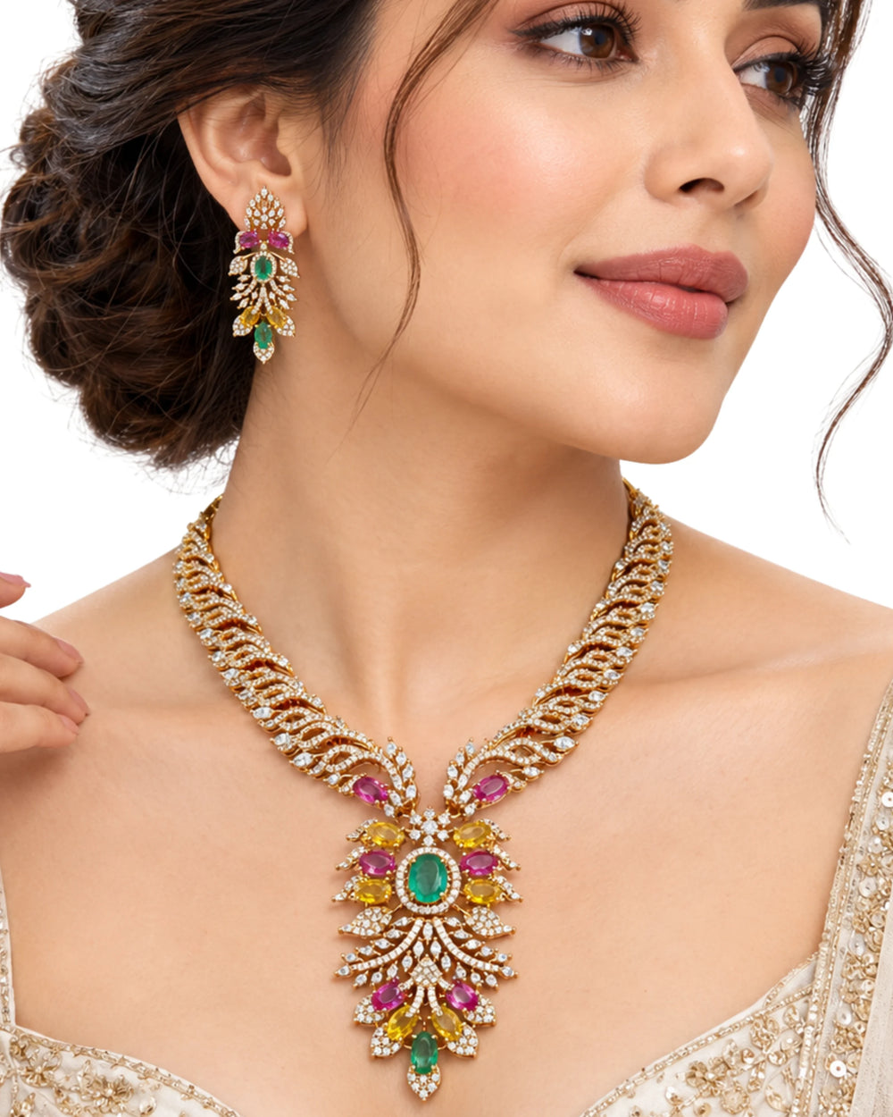 The Royal Emerald & Multicolor Peacock Bloom Set