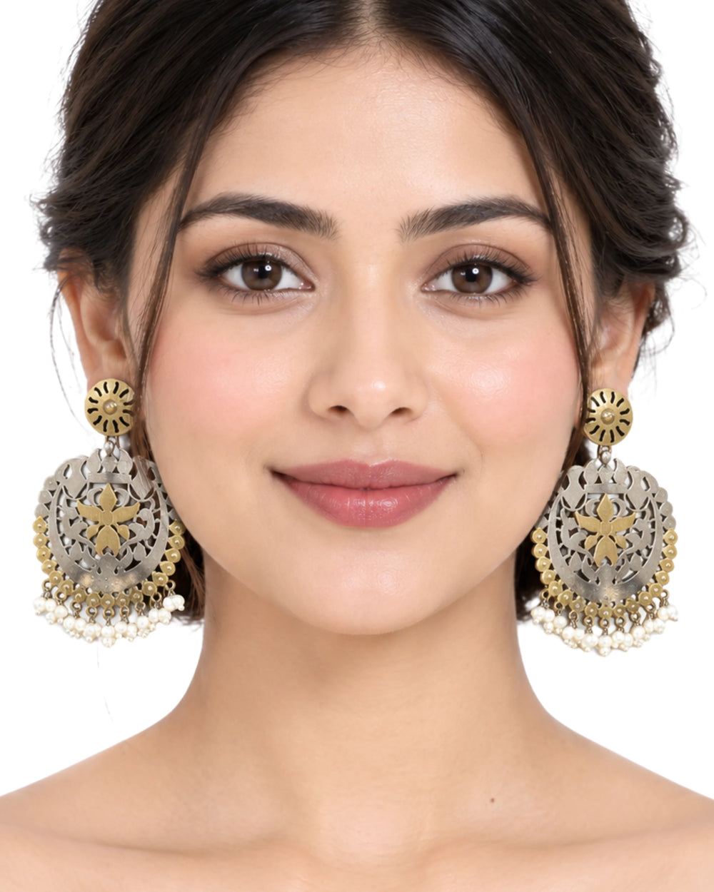 Dual-Tone Filigree & Pearl Drop Earrings