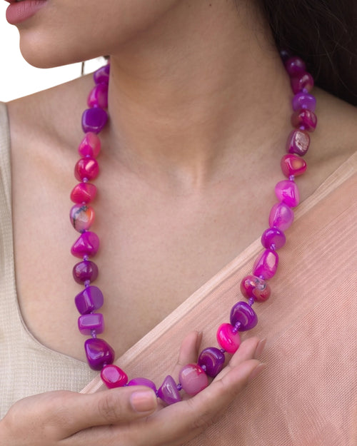 Amethyst Bloom Pink Agate Beaded Necklace