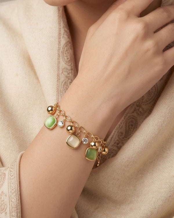 The Pistachio Cabochon Gold Drop Bracelet