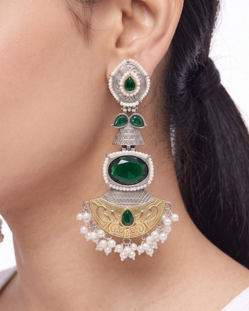 Aura Emerald Art-Deco Chandelier Earrings