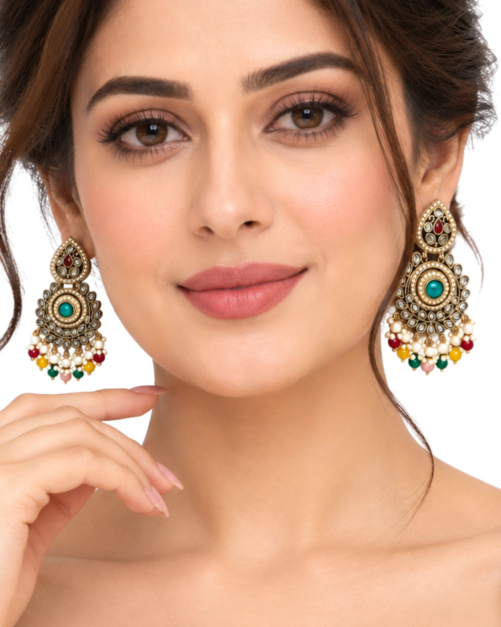 Royal Emerald & Multi-Color Pearl Drop Statement Earrings