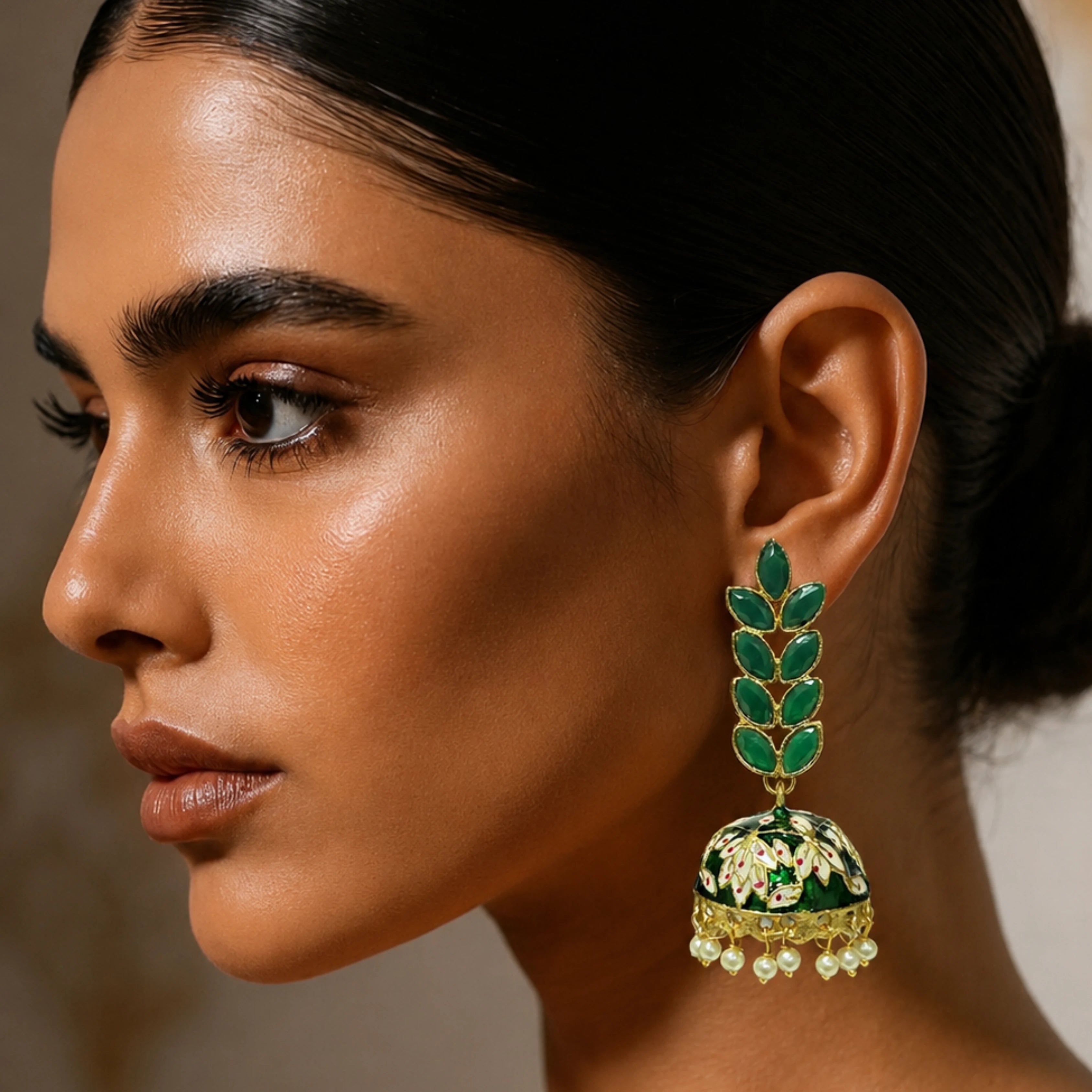 Emerald Blossom Jhumkas