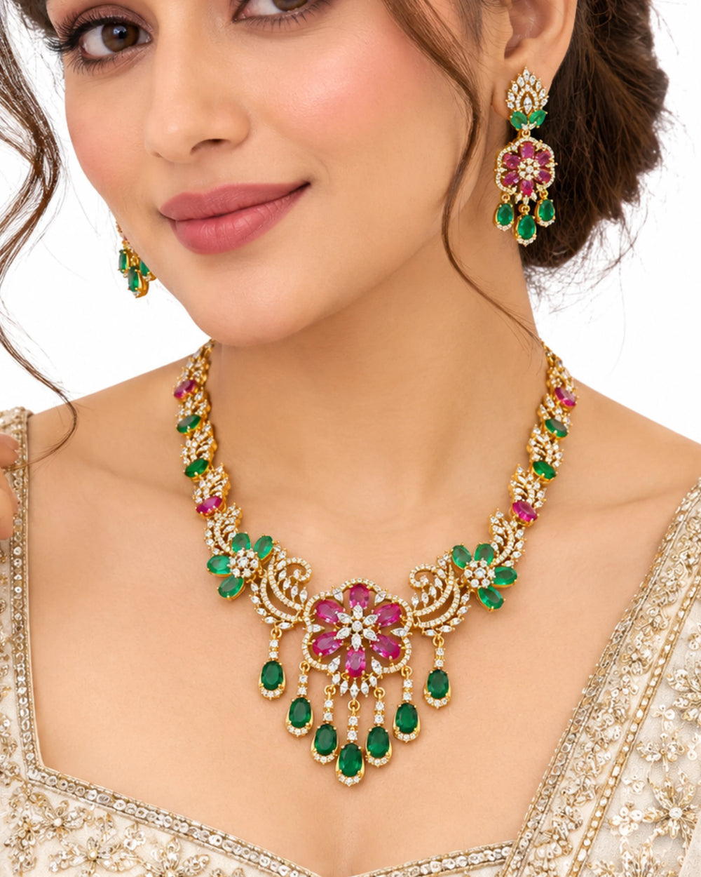 The Emerald & Ruby Bloom Bridal Set