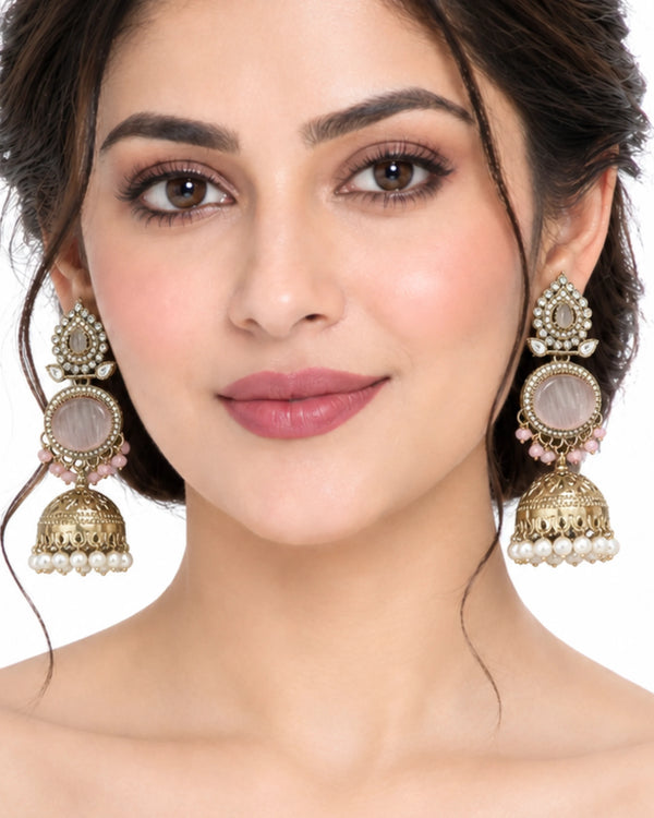 Blush Quartz & Kundan Heritage Jhumkas