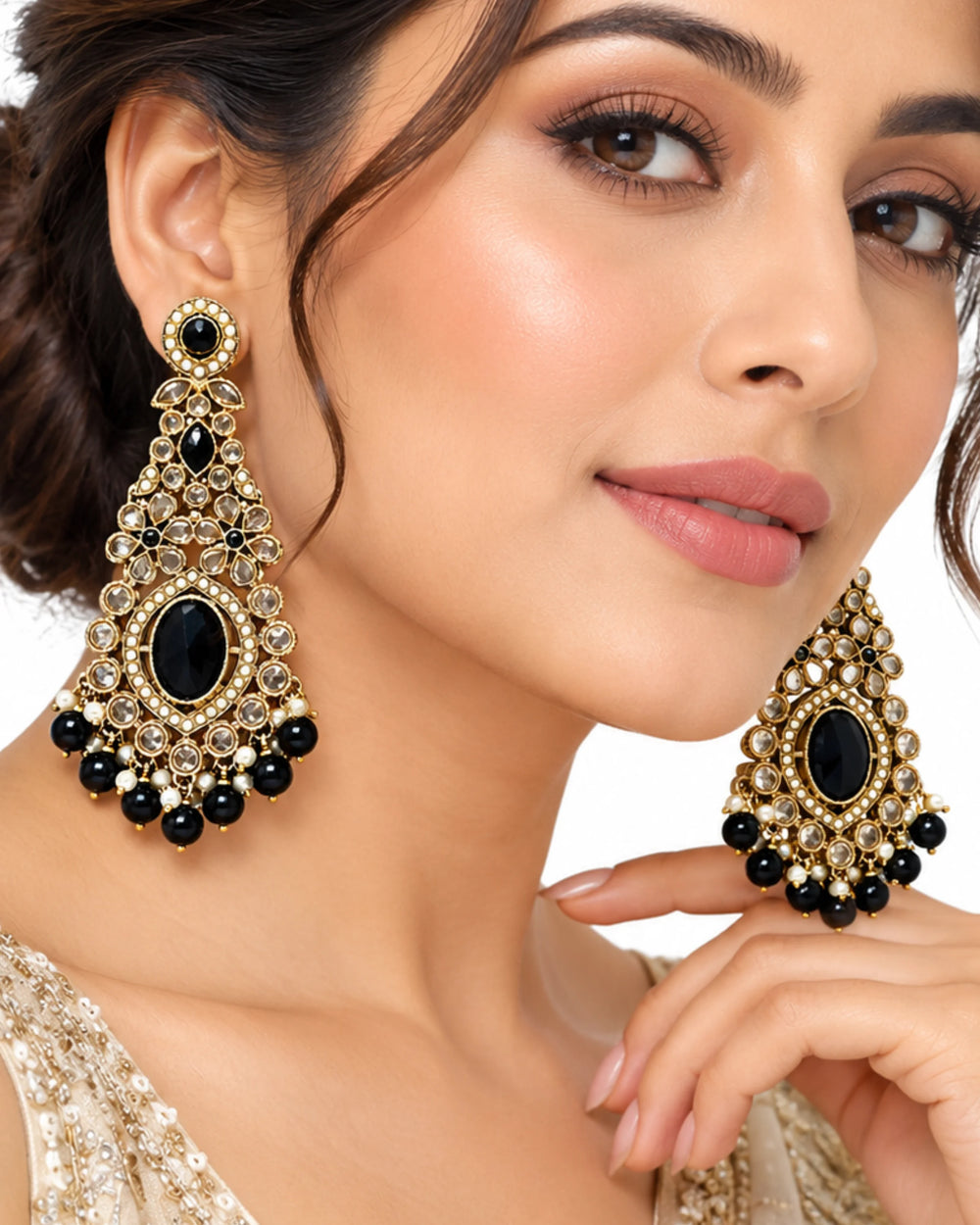 Imperial Black Spinel & Pearl Kundan Dangles