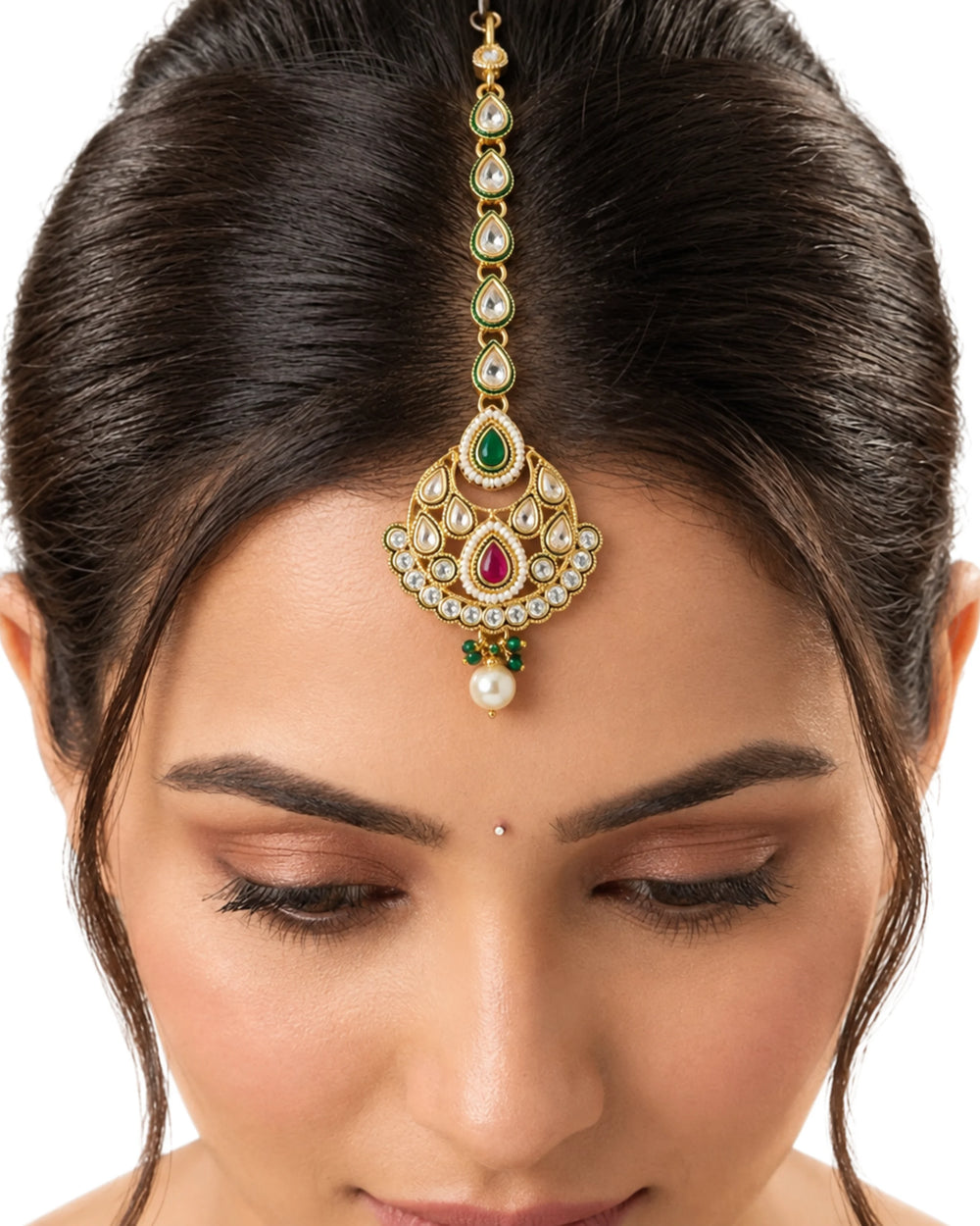 The Royal Emerald & Ruby Crescent Maang Tikka