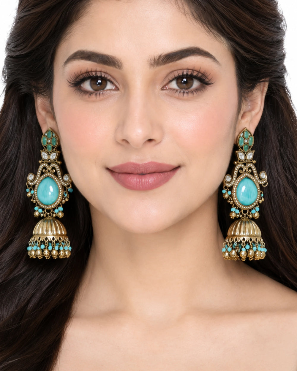 Ocean Bloom Kundan & Turquoise Jhumkas