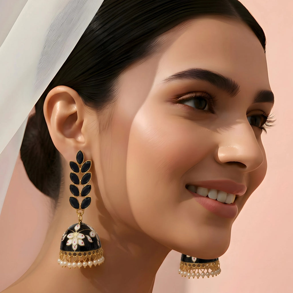 Midnight Bloom Pearl Jhumkas
