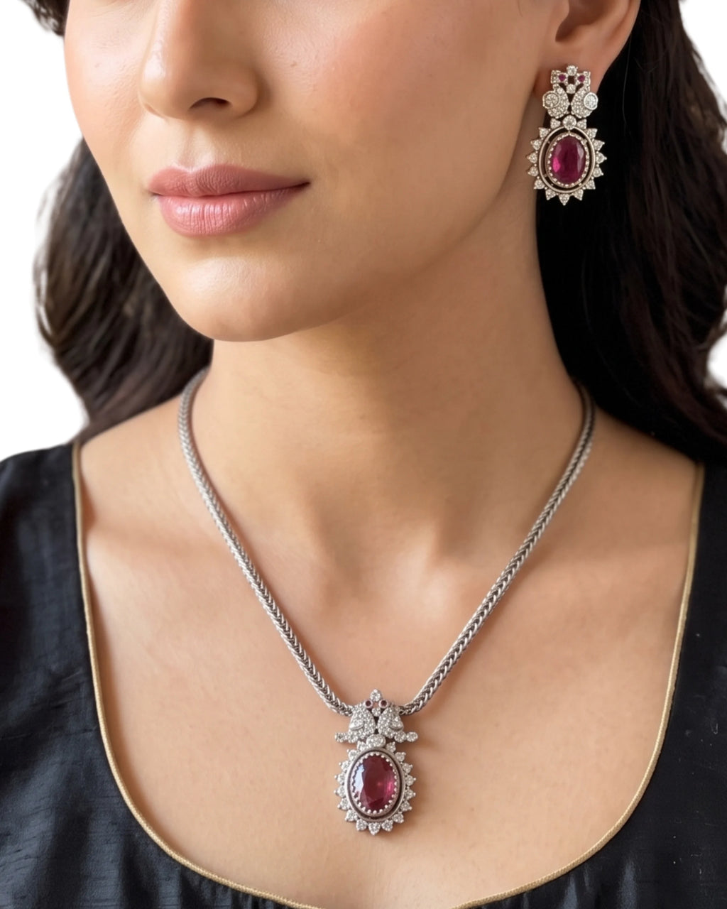 Imperial Ruby & Silver Halo Set