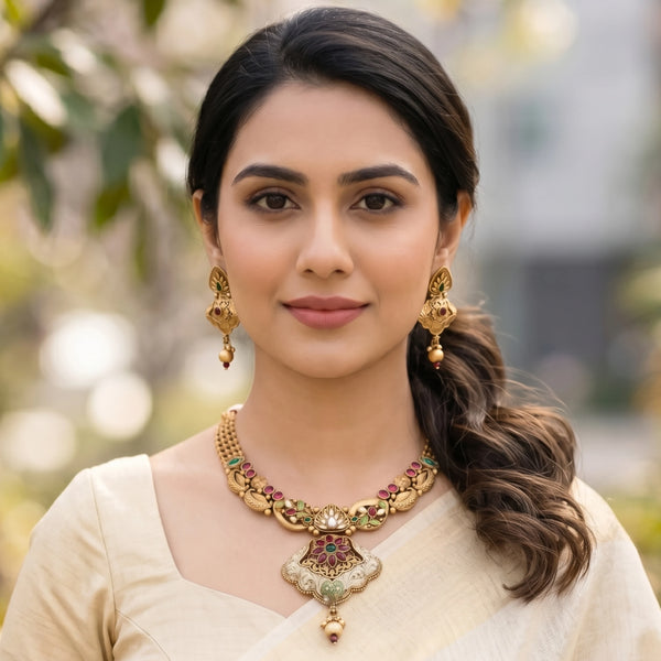 Rajwadi Gulnaar Heritage Necklace Set