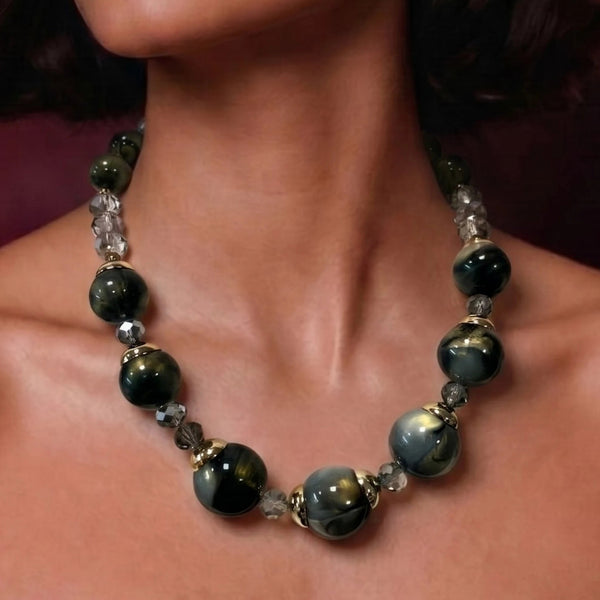 Olive Bold Beads Necklace