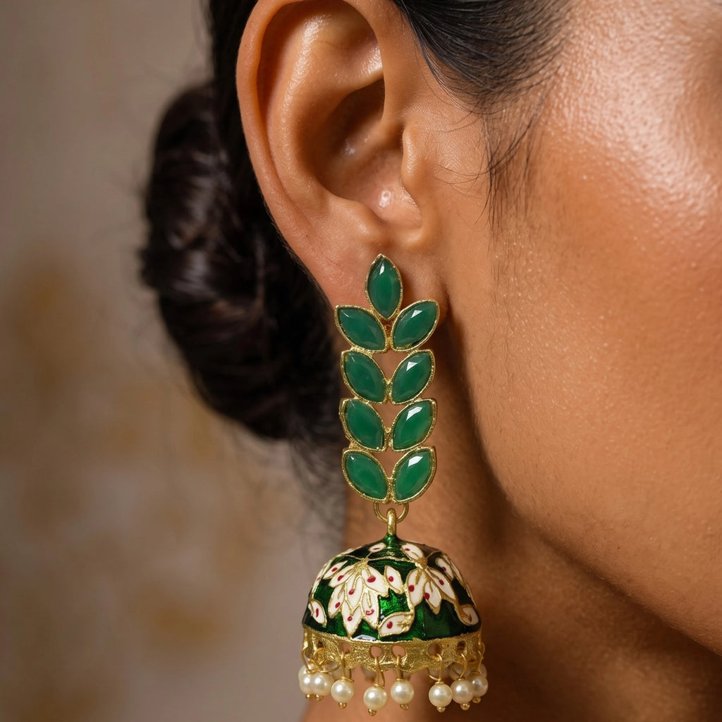 Emerald Blossom Jhumkas