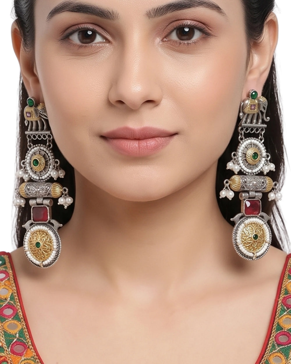 Royal Royal Elephant & Emerald-Ruby Accent Earrings