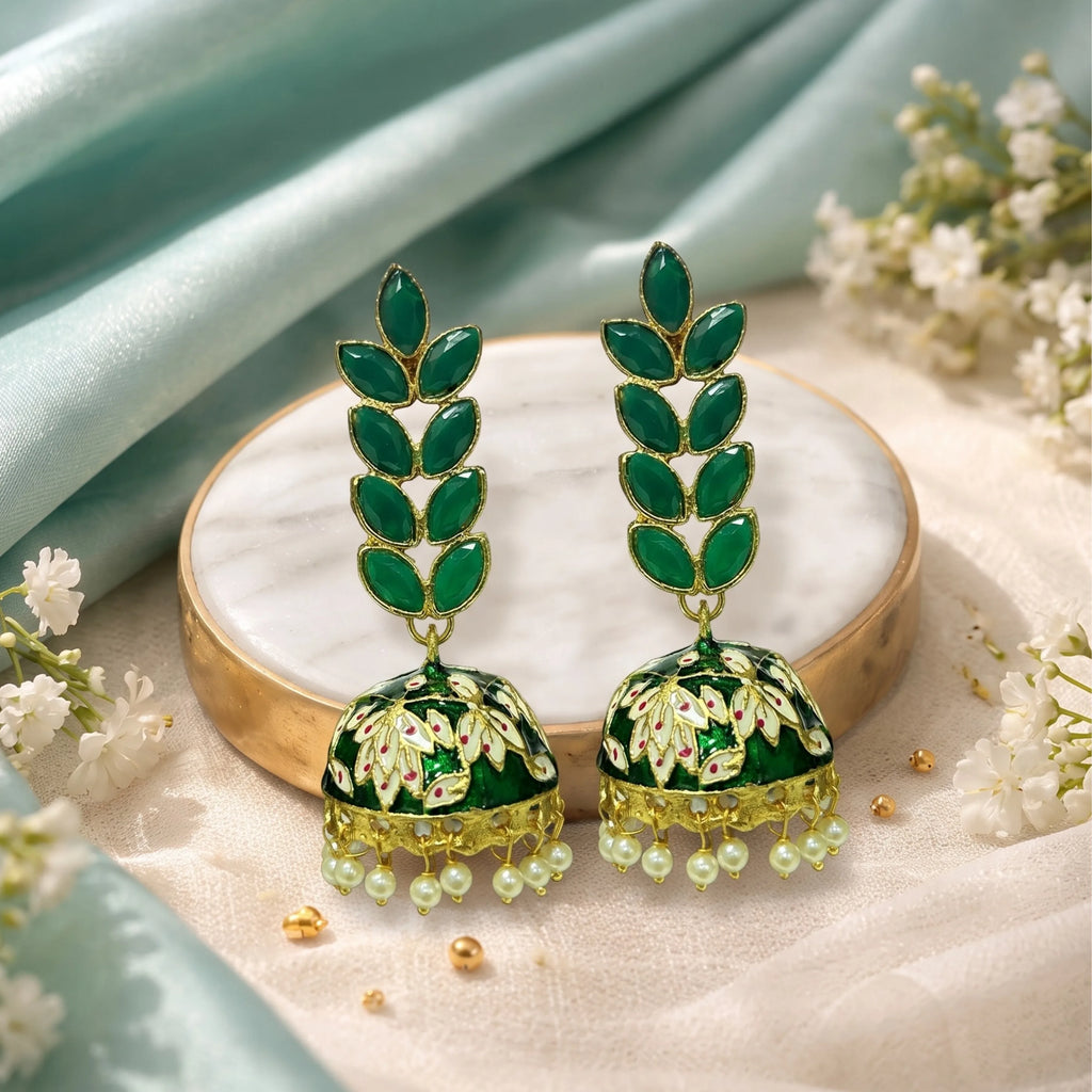 Emerald Blossom Jhumkas